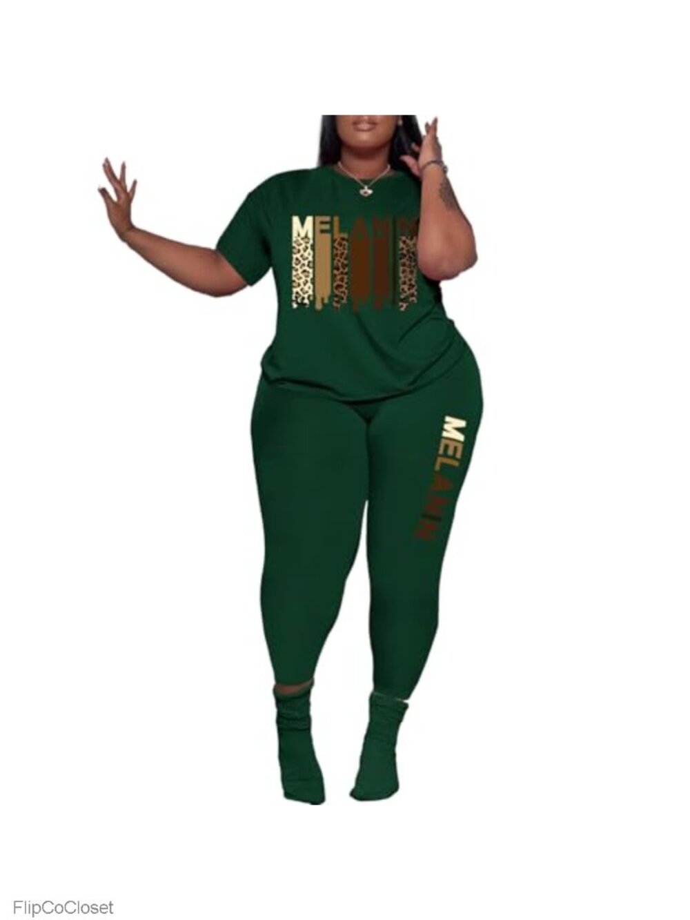 Women's Plus Size 2 Piece Outfit Short Sleeve Tee & Leggings Set